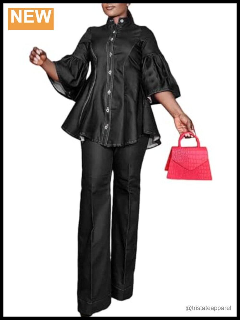 Women's Denim 2 Piece Outfit Button Down Shirt Wide Leg Pants Set Plus Size